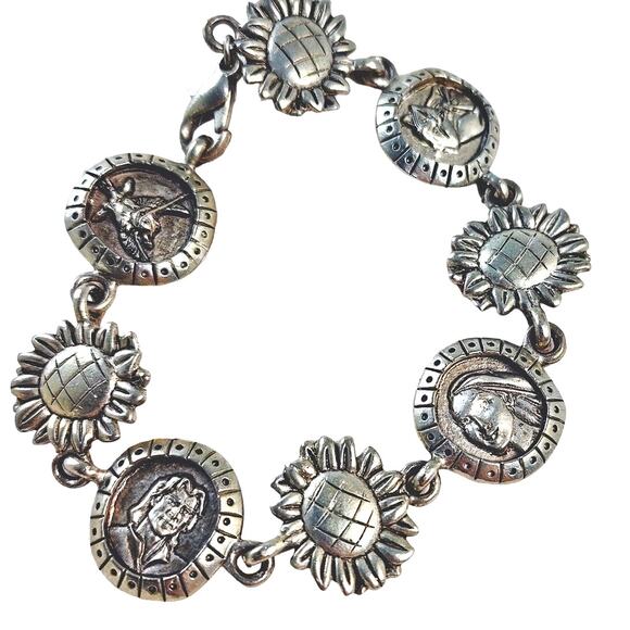 Disney Pocahontas John Smith Silver Pewter Vintage Bracelet - Picture 1 of 9